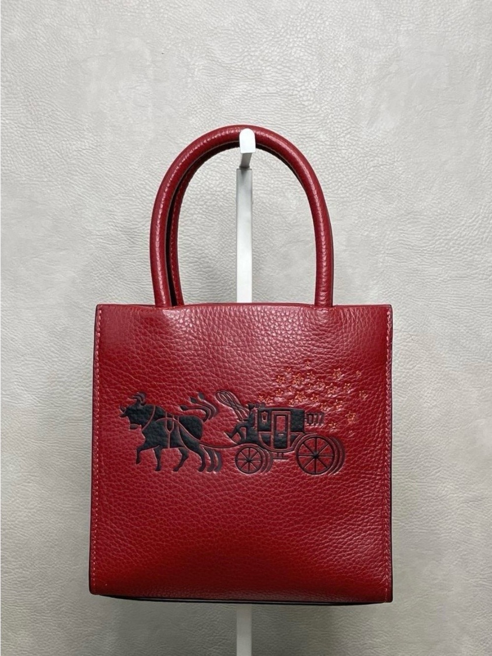 Coach Red Horse and Carriage Field Tote 22 Mini Pebbled Leather Bag